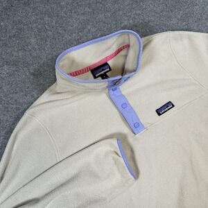 Patagonia Cream and Purple Snap-T Fleece Pullover